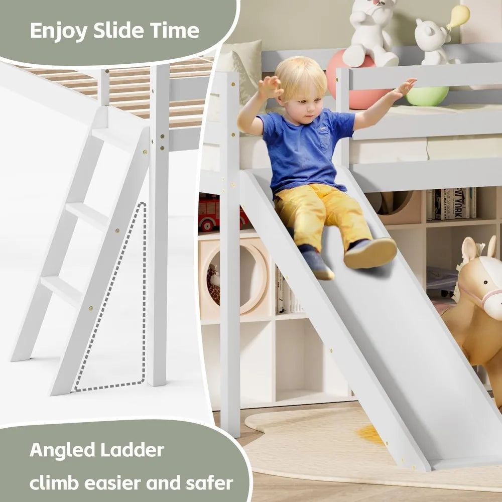 Kids Low Loft Bed with Slide