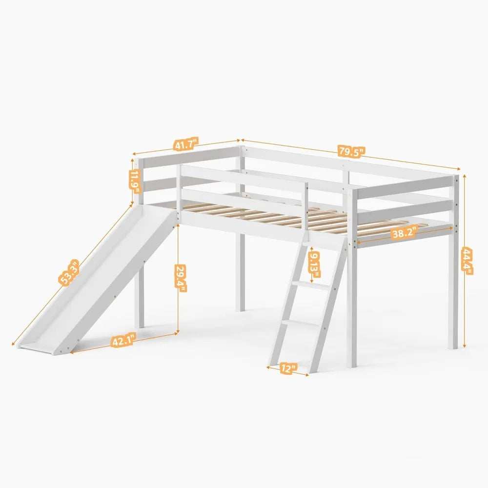 Kids Low Loft Bed with Slide