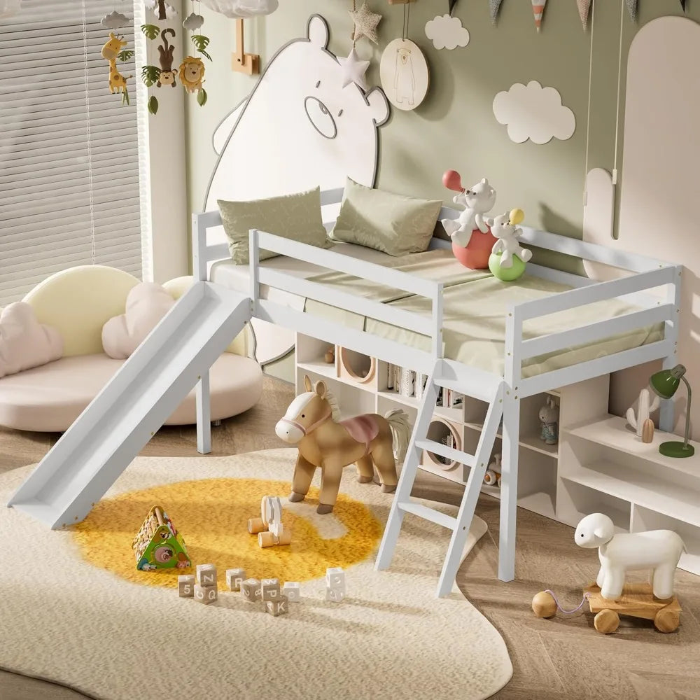 Kids Low Loft Bed with Slide