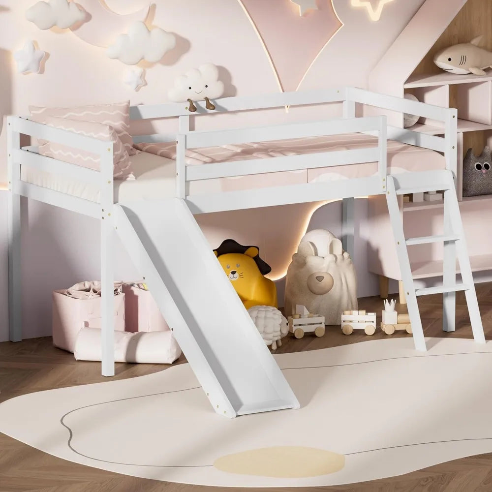 Kids Low Loft Bed with Slide